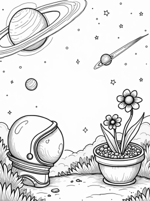 Cosmic Garden with Planet Flowers and an Astronaut Planter