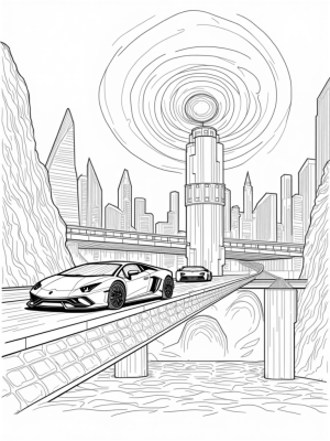 Futuristic Cityscape with Lamborghini Cars