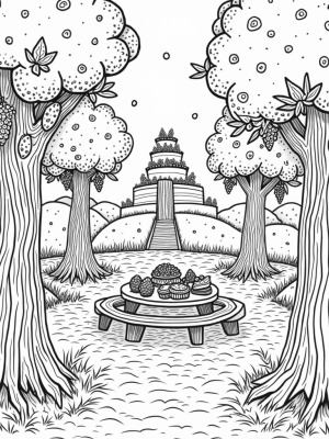 Upside Down Fruit Orchard with Candy Canes and a Cake Hill