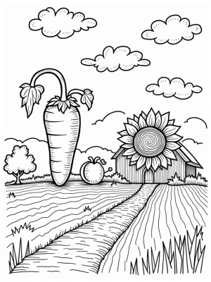 Giant Vegetables in a Whimsical Farm Landscape