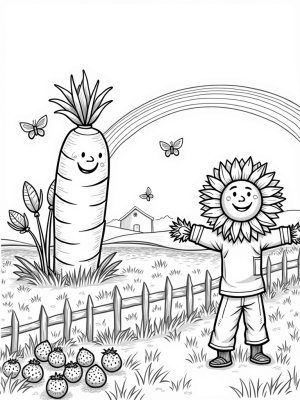 Giant Carrot and Talking Scarecrow on the Farm