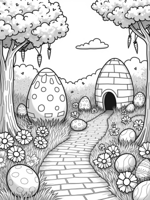 Oversized Eggs in a Colorful Garden