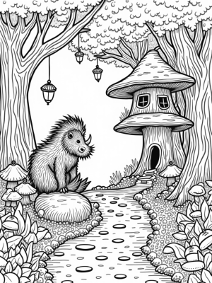 Gruffalo in a Twisted Forest with Mushrooms and Firefly Lanterns