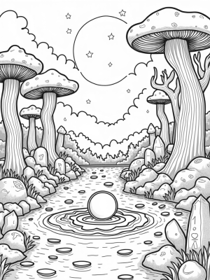 Moonlit Forest Clearing with Towering Mushrooms
