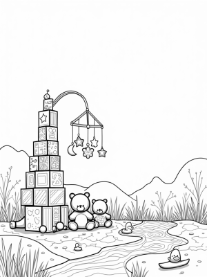 Oversized Building Blocks and Plush Friends in a Nursery