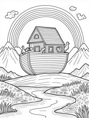 Giant Ark on a Gentle Hill with a Rainbow
