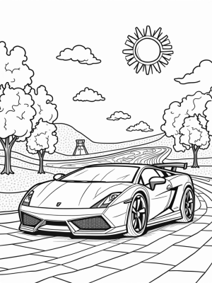 Lamborghini Sculpture on a Colorful Tile Road