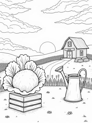 Farmyard Fun with a Giant Cabbage and Colorful Clouds