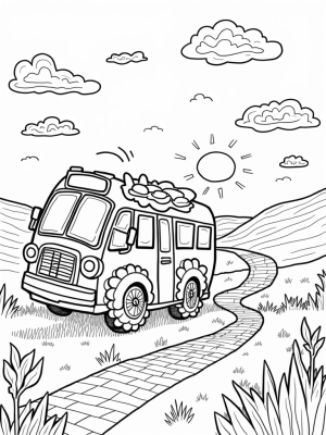 Giant Sunflower Bus in a Meadow