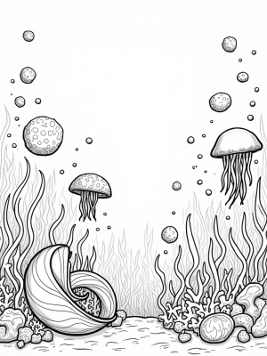 Underwater Garden with Jellyfish and Seashell