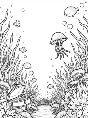 Underwater Garden with Giant Seashell and Jellyfish