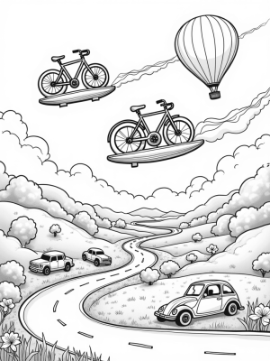 Floating Vehicles in a Whimsical Landscape