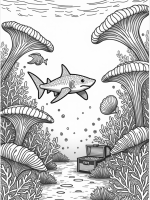 Underwater Garden with a Shark and Treasure
