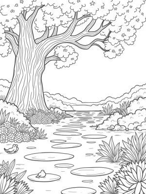 Ancient Tree in a Tranquil Garden