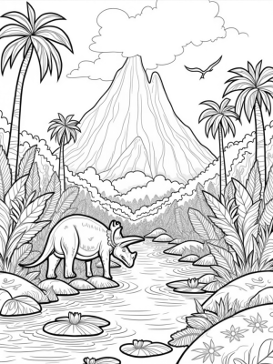 Triceratops in a Prehistoric Jungle with Giant Flowers