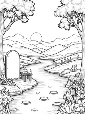 Golden Fruit Trees in a Serene Garden