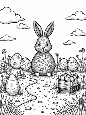Giant Bunny Topiary in a Garden of Colorful Eggs