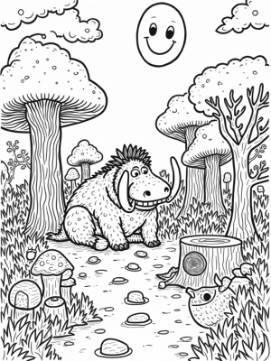 Gruffalo in a Whimsical Forest with Oversized Mushrooms