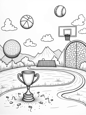 Giant Sports Balls in a Colorful Arena