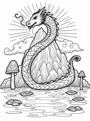 Majestic Dragon Coiled Around Crystal Mountain