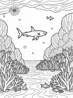 Underwater Garden with Sharks and Colorful Fish