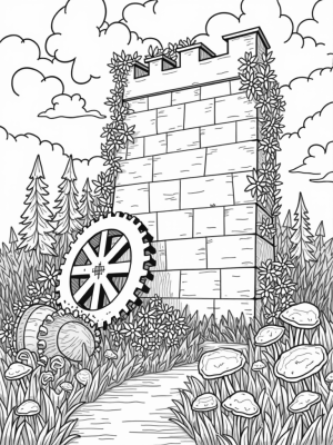 Colossal Stone Wall with a Tranquil Titan and Wildflowers