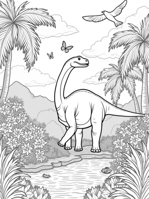 Prehistoric Jungle with Brontosaurus and Raptors