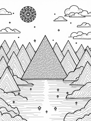 Triangular Landscape with Mandalas and a Reflective Pool