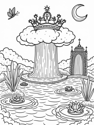 Majestic Tiara on a Cloud with a Shimmering Waterfall