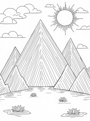 Triangular Mountain Range with Reflective Lake