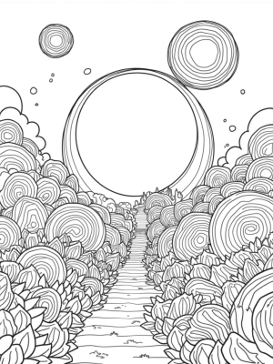 Geometric Circle Garden with Blooms and Bubbles