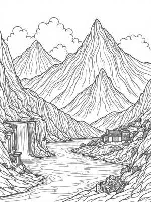 Majestic Mountain Range with Dragon Wings