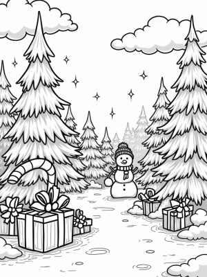 Giant Gift Box and Snowman in a Winter Wonderland
