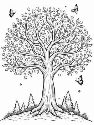 Four Seasons Tree with Flowers, Leaves, and Snowflakes