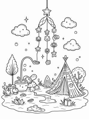 Nursery Landscape with Plush Toys and Star Mobile