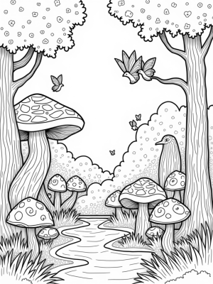 Mushroom Wonderland with Animal Faces and a Tortoise Mosaic