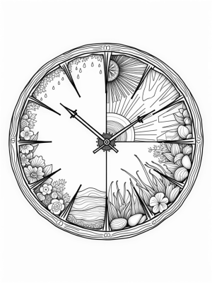 Seasons Clock Face with Flowers, Sun, Leaves, and Snowflakes