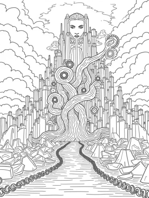 Towering Cityscape with a Giant Tree and Titan's Face