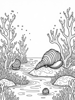 Underwater Garden with Coral Trees and Geometric Fish