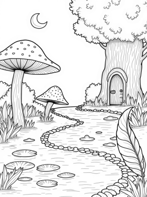 Magical Forest Clearing Under a Crescent Moon