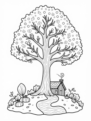 Four Seasons Tree with Symbols of Spring, Summer, Autumn, and Winter