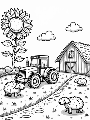 Giant Vegetables and a Colorful Tractor on the Farm