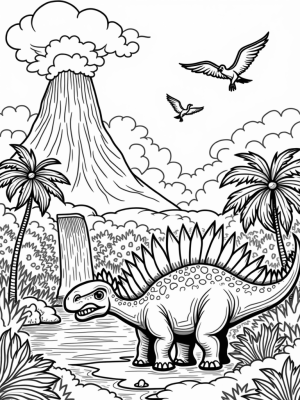Stegosaurus in a Lush Prehistoric Jungle