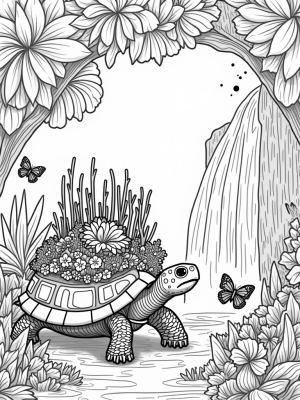 Colossal Tortoise with Coral Reef and Butterflies