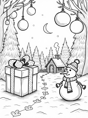 Giant Snowman and Cozy Cabin in a Winter Wonderland