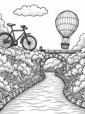 Vintage Bicycles and a Balloon Car Cityscape