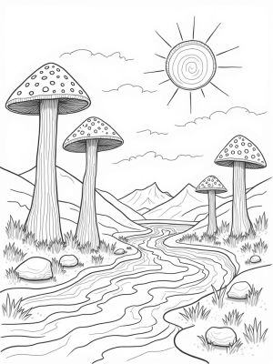 Mushroom Forest with Winding River