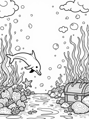 Underwater Garden with Dolphin and Treasure Chest