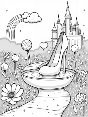 Dreamy Landscape with Crystal Shoe Fountain and Candy Castle