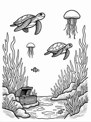 Tranquil Underwater Garden with Sea Turtles and Jellyfish